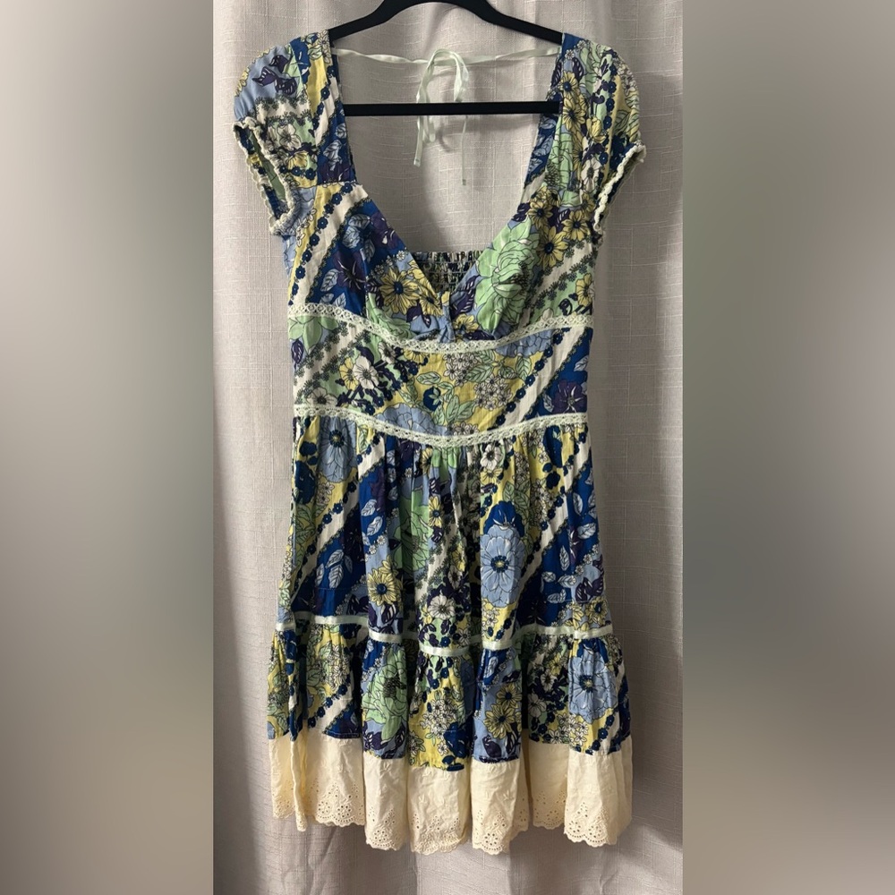 Free People Blue Green Yellow Floral Mini Dress